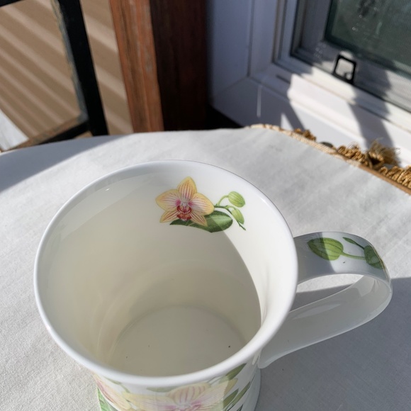 Dunoon by Kathy Pickles Yellow Orchids Flowers Fine Bone China Mug tea cup white - Picture 3 of 5